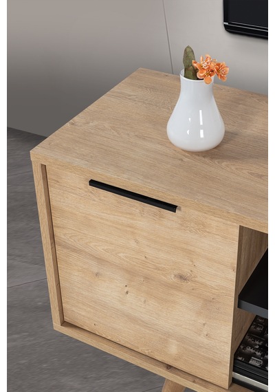 3319 Sina 130 Cm Ahşap Ayaklı , Metal Kulplu Tv Ünitesi , Safir - Antrasit , Tv Sehpası , Salon Safir - Antrasit