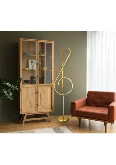 Gold Nota Sol Anahtar Müzik Desenli Lambader Rgb Li A+ Modern