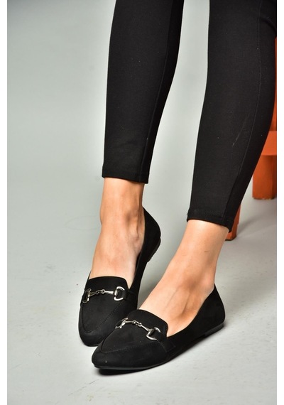 Fox Shoes Y290110002 Siyah Süet Toka Detaylı Günlük Kadın Babet Siyah