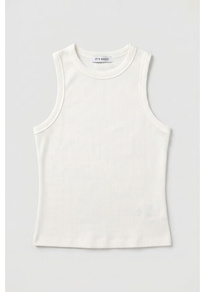 Kadın Ekru S6-101 Sıfır Kol Esnek Kumaş Crop Top