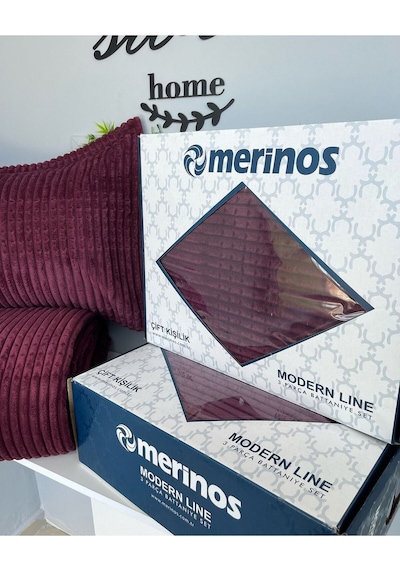 Sarar Merinos Modern Lıne 3 Parça Yatak Örtüsü Battaniye Seti Çift Kişilik Modernlınecheryy02 Chery Cherry
