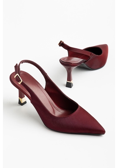 Suins Hope Model Kadın Stiletto Parlak Saten Ayakkabı Bordo
