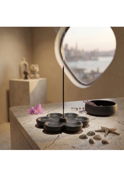 Minimalist Çiçek Tasarımlı 3d Baskı Siyah Tütsülük - Dekoratif Modern Ev Aksesuarı Ve Tütsü Standı