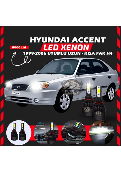 Hyundai Accent Admira 1999-2006 Uzun-kısa Far Uyumlu Şimşek Etkili Led Xenon Light Series H4