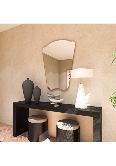 Asimetrik Duvar Aynası/gold Çerçeveli Düzensiz Dekor Ayna/banyo Aynası Gold 60 X 80 Çok Renkli