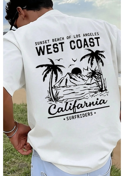 Genius Store Erkek Tişört Pamuklu Kumaş Sırt Baskılı Tişört Sokak Modası Rahat Kalıp T-shirt West-beyaz