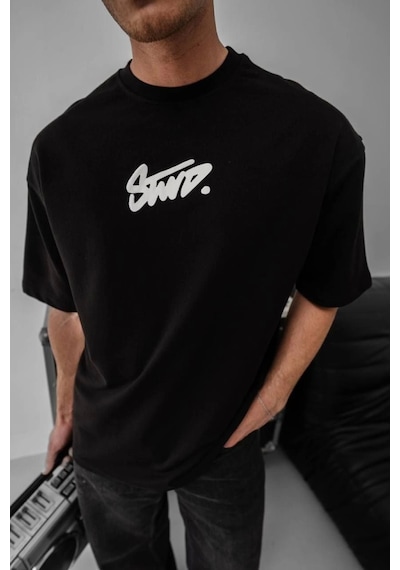 Modi Erkek Baskılı Oversize T-shirt - Siyah - Mymg150387