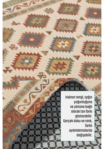 Dekoratif Halı Kaymaz Taban Leke Tutmaz Yıkanabilir Kilim Özel Ölçü Salon Halısı 3053 Çok Renkli