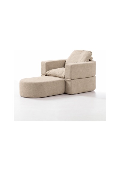 Homedius Sofa Bed Katlanır Yatak Olabilen Berjer Koltuk Puf Seti Krem