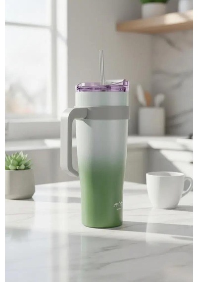 Horizon Pipetli Termos Bardak Yeşil 1000ml B6836 Yeşil