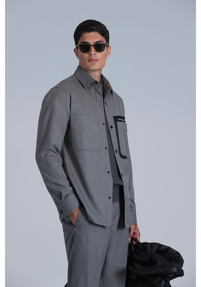 Lufian Hard Erkek Basic Gömlek Slim Fit Gri Gri 112010651100150 Gri