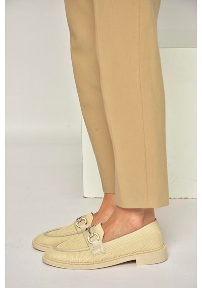 Fox Shoes Y330722104 Bej Triko Kumaş Toka Detaylı Günlük Kadın Ayakkabı Bej