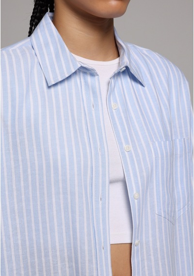 Colin's Colins Boyfriend Fit Shirt Neck Çizgili Kadın Mavi Uzun Kol Gömlek Cl1079513 Q1.v2 Lbl Açık Mavi