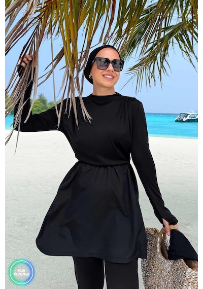 Kahijab Coast Sörf 4'lü Tesettür Mayo - Siyah Siyah