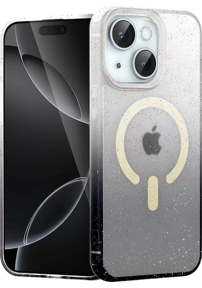 Mey İthalat Apple Uyumlu iPhone 15 Plus Pummel Shiny Magsafe Kapak - Siyah Şeffaf