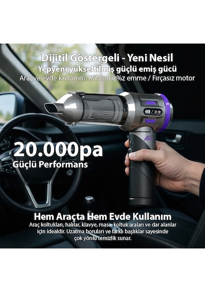 Ally Powerjet Pro 20000pa Güçlü Portatif 3 Kademeli Tasinabilir Vakumlu Kablosuz Üflemeli Mini Araç Süpürgesi