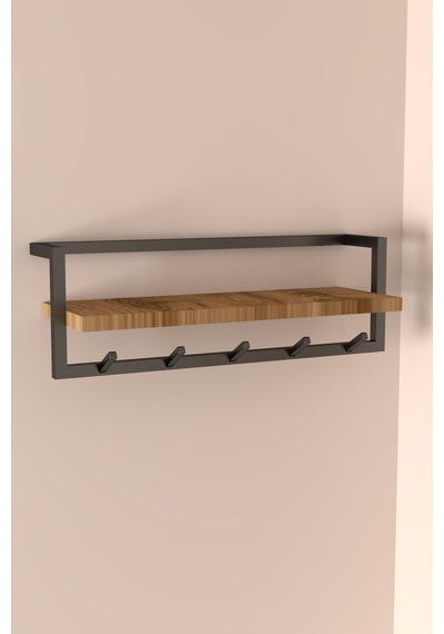 Aju Modern Metal Raflı Askılık Portmanto Hol Koridor Mutfak Banyo Havlu Elbise Anahtar Askısı Ceviz