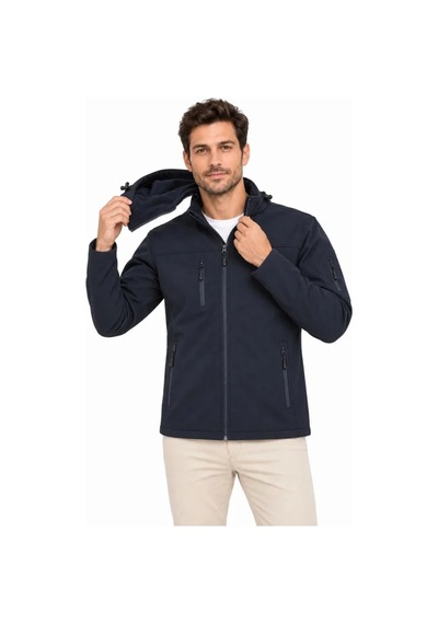 Suma Erkek Su Geçirmez Softshell İçi Polar Astarlı Çıkarılabilir Kapüşonlu 4 Cepli Mont Ceket - Lacivert