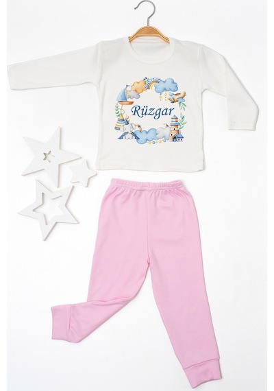 Pia Baby İsme Özel Erkek Çocuk Pijama Takımı %100 Pamuk Penye İsim Baskılı Kişiye Özel Çocuk Pijaması 10982p14pi Krem
