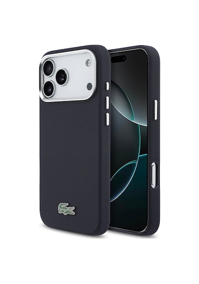 Apple iPhone 17 Pro Max Kılıf Lacoste Lisanslı M-safe Uyumlu Pvc Pike Desen İkonik Timsah Logolu Lacivert