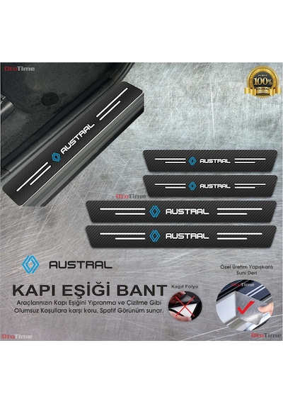 Renault Austral Logolu Karbon Kapı Eşiği Koruyucu Suni Deri 4'lü Set