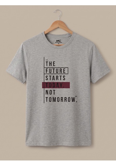 Maccali Erkek Gri The Future Starts Today Baskılı Bisiklet Yaka Bol Kesim Tişört