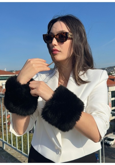 Mollycrush Kadın Siyah Kürk Kol Manşeti Kışlık Trend Aksesuar Siyah