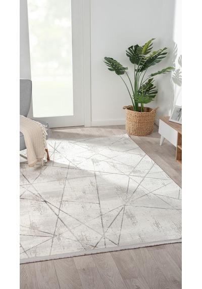 By Özer Halı Gri Renk Geometrik Şekilli Modern Stil Karmen Halı Tokyo 01703a Salon Halısı Çok Renkli