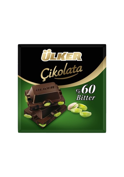 Ülker Kare Çikolata 65g Bitter Fıstıklı - Antep Fıstıklı Lezzet 2'li Ekonomik Paket - 2 Adet Tarı