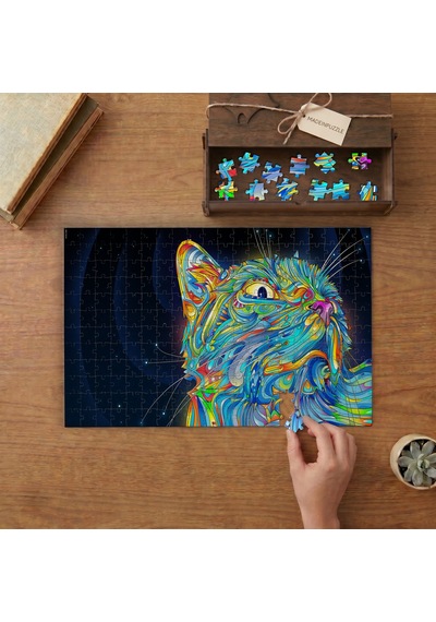 Neon Kedi Yakın Çekim Tasarımı 240 Parça Ahşap Puzzle Ahşap Kutuda Mpy60482