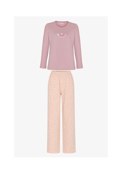 Penti Açık Pembe Naps&cats Kedi Desenli Uzun Kollu Pantolon Pijama Takımı Soft Pınk
