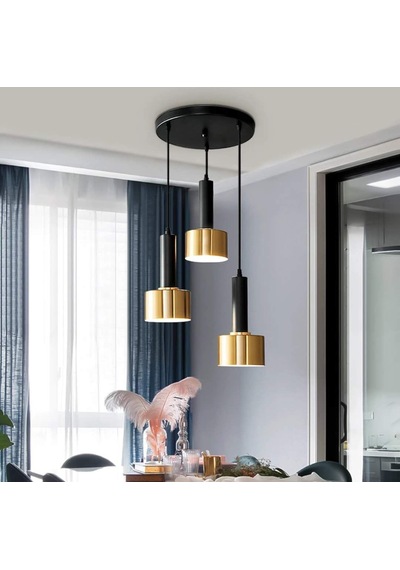 Rsylight Retro Metal Rustik Siyah Gold 3 Lü Dekoratif Sarkıt Avize Çap:30 Cm Beyaz
