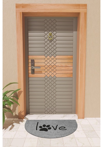 Rugmood Modern Dijital Paspas Gri Patili Love Paspas - Kapı Önü Paspası