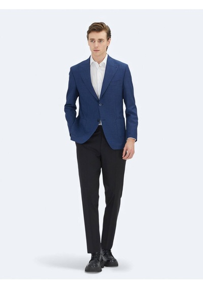 Kip Mavi Mikro Modern Fit %100 Yün Ceket Mavi