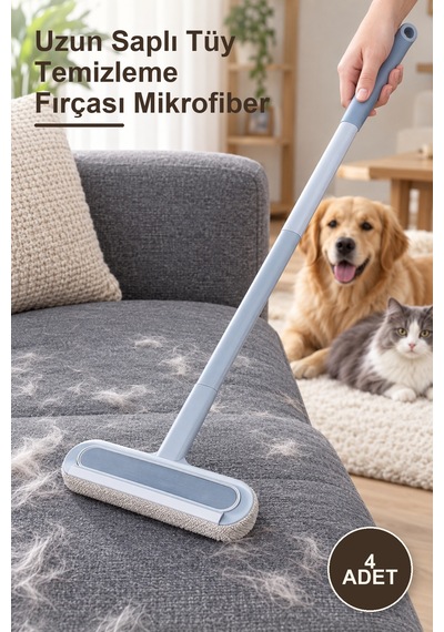 4 Adet Uzun Saplı Tüy Temizleme Fırçası Mikrofiber