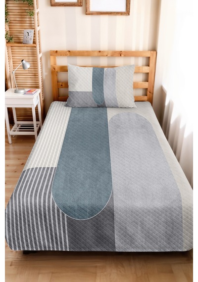 Mavi Geometrik Modern Genç Odası Tek Kişilik Pike Takımı-çizgili Gri 160x220cm Kapitone Yatak Örtüsü Mat Avlu Nüansı