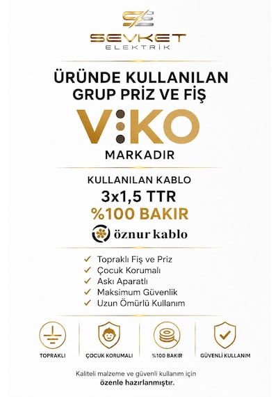 Viko 6'lı Grup Priz 15 Metre Beyaz 3x1,5 Kablolu Uzatma Kablosu 15 M