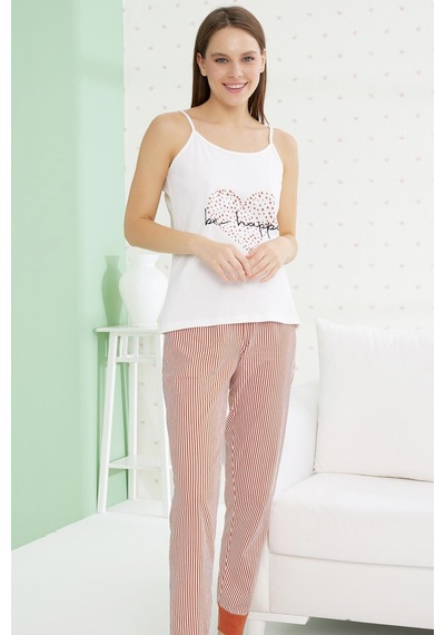 Siyah İnci Pamuklu Ip Askılı Pijama Takım Çok Renkli