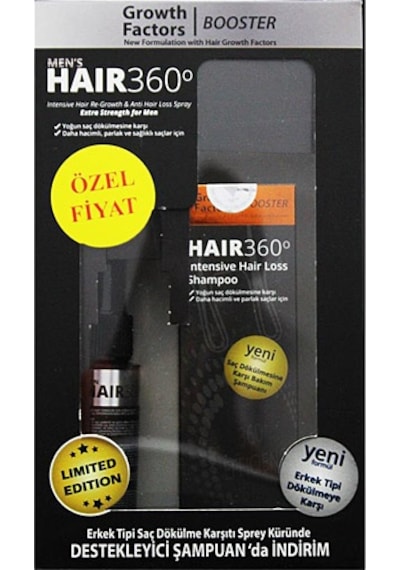Hair 360 Men's GF Booster Erkek Tipi Saç Dökülmesine Karşı Şampuan 150 ML + Sprey 50 ML