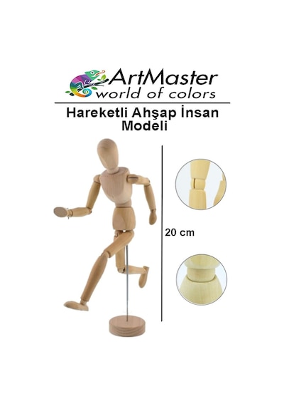 Hareketli İnsan Modeli Ahşap 20 Cm 1 Paket Kukla Stilist Ahşap Model İnsan Figürlü Manken Tahta Adam Resim Eğitimi
