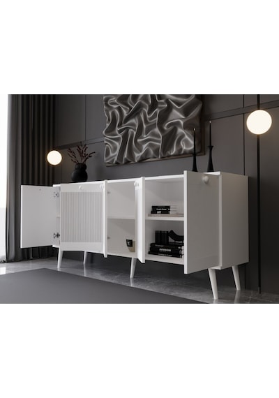Melura Konsol 180 Cm %100 Mdf Lake Ahşap Ayaklı Beyaz