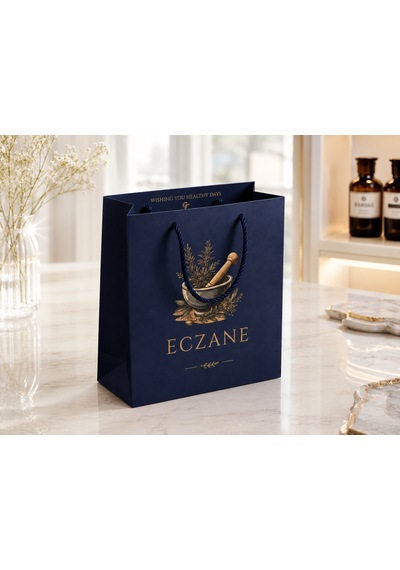 Eczane Karton Çanta Körüklü Premium Derin Lacivert 14x8x20 Cm - 10 Adet