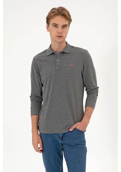 U.S. Polo Assn. Erkek Regular Fit Polo Yaka Antrasit Melanj Basic Sweatshirt 50313772-VR081
