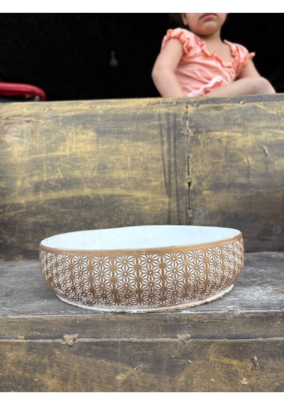 Yıldız Desenli Gold Geniş Taş Saksı 10 Cm Derinlik Ve Hediye Çiçek