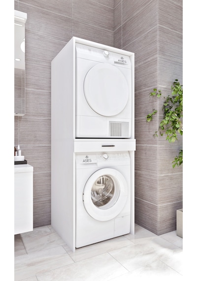 Ases Mobilya Esl0237 Çamaşır Makinesi Ve Kurutma Makinesi Dolabı Beyaz Beyaz