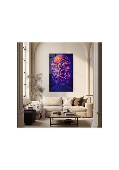 Çok Katmanlı Yüz Ve Zihin Temalı Modern Sanat Cam Tablo Portre Temalı Dekoratif Duvar Tablosu, Salon Ve Yatak Odası Dekoru,