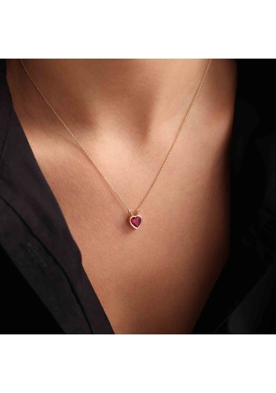 Altın Kalpli Kolye Ruby T12827