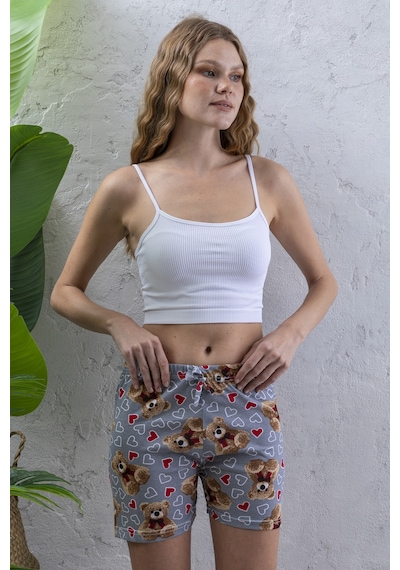 Giysa Kadın Beli Lastikli Desenli Şort Pijama Altı Gri - 2027 Gri