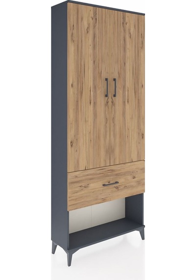 Arges Dolap 3 Raflı Tek Çekmeceli 2 Kapaklı 88x30x221 Antrasi... Antrasit