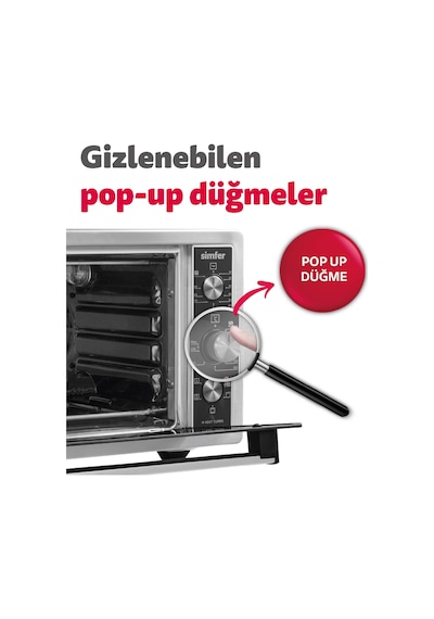Simfer 4558 Beyaz 45 LT Turbo Fan Mini / Midi Fırın -  6 Fonksiyon, Dijital Ekran, Pop-Up Düğme,Yoğurt Yapma